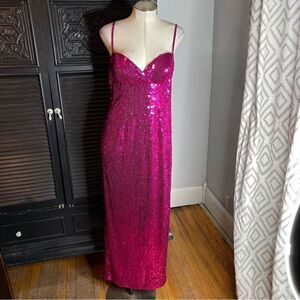 Vintage Adrianna Papell Sequin Pink Long‎ Sweetheart Slip Dress Gown 12